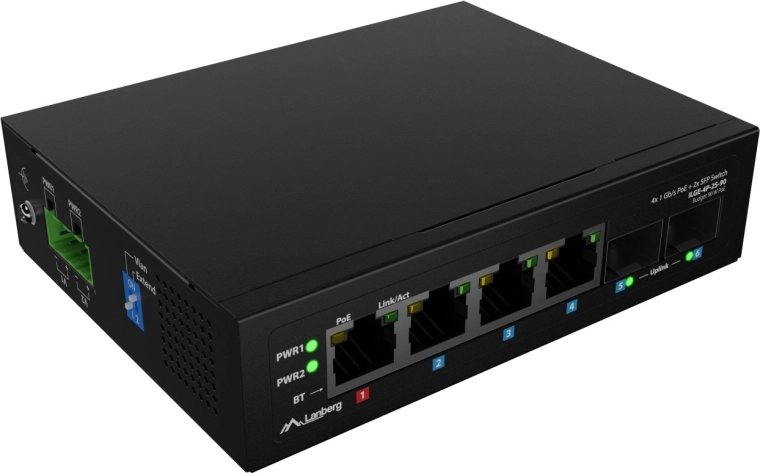 Lanberg lightweight industrial PoE DIN-rail switch 4× RJ45 + 2× SFP gigabit