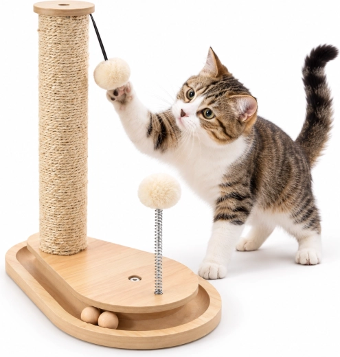Beige cat scratching post with pillar 35 × 23 × 40 cm