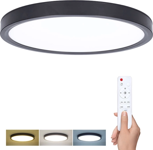 Solight Estela Black LED lubų ir sieninis šviestuvas su nuotolinio valdymo pulteliu, 60 W, 4500 lm, 50 cm