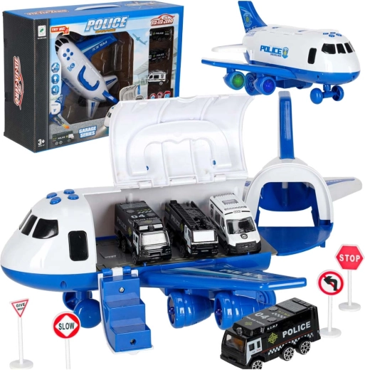 Interactive police transport aircraft with cars, lights and sounds