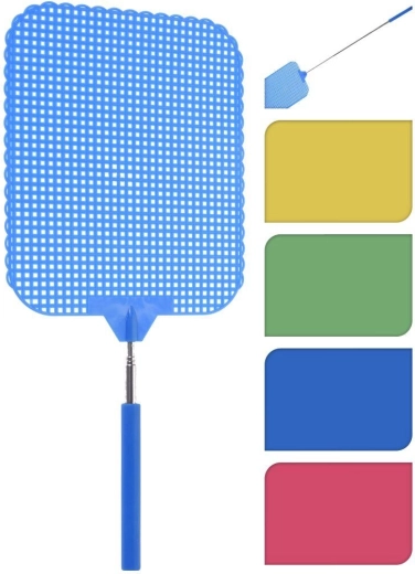 Teleskopinė musių plaktukė MAXI 34–66 cm, metalinė rankena, spalvų miksas