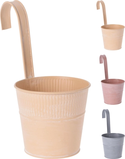 Pakabinamas dekoratyvinis metalinis gėlių vazonas 12,5 cm, rievėtu paviršiumi
