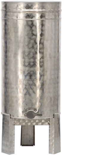 Stainless steel honey settling tank 100 L with stand, valve, and lid
