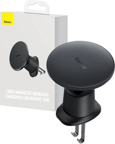 Baseus magnetic car phone holder with 15 W wireless charging, black