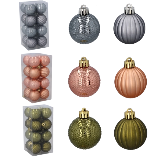 Set of Christmas ornaments 4 cm – olive, copper, and graphite, 16 pcs