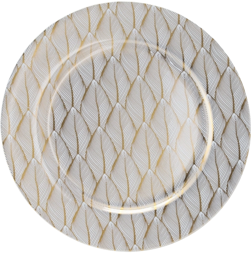 Round plate charger 33 cm white with gold leaf pattern