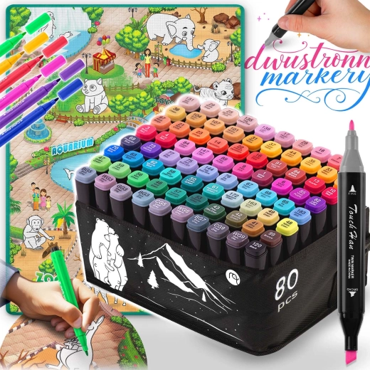Creative Set: Coloring Mat 90 × 120 cm + 80 Alcohol Markers NUKIDO