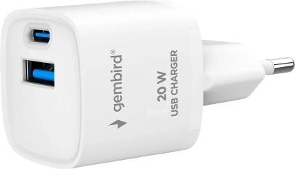 20 W USB greitojo įkrovimo įkroviklis su dviem prievadais, baltas