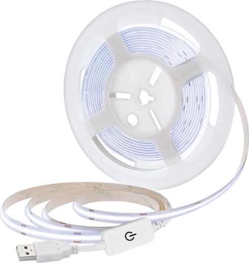 Solight LED COB juosta 5 m, USB, šaltai balta 6000 K, jungiklis, 8 mm