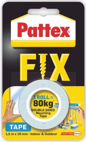 Double-sided mounting tape PATTEX Super Fix 19 mm × 1.5 m, load capacity 80 kg