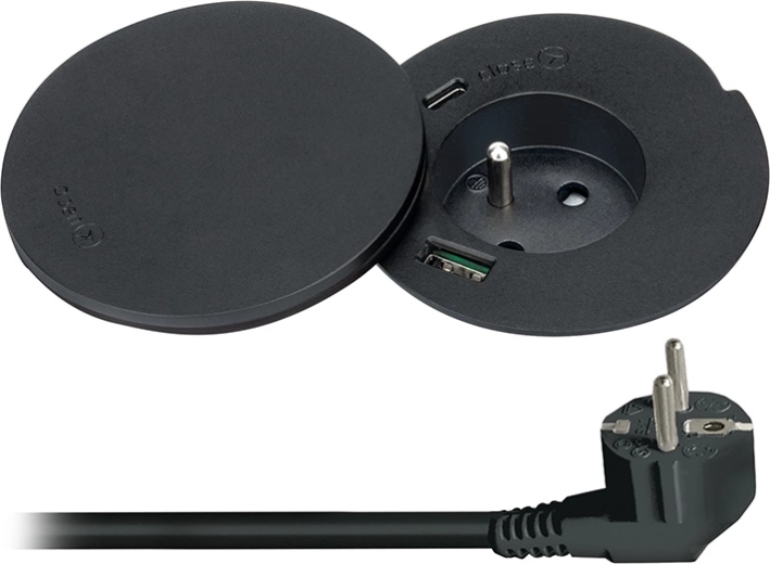 Solight built-in desk socket with USB-A/USB-C and 10 W wireless charging, rotating lid, black - 1 piece
