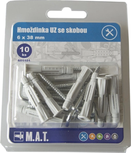 Knotting wall plug with hook 6×38 mm, white zinc (10 pcs)