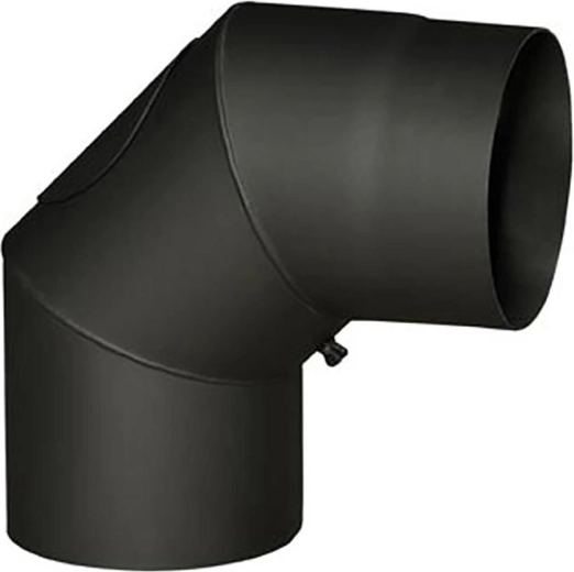 Smoke elbow with opening 180 mm, 90°, steel 1.5 mm, black