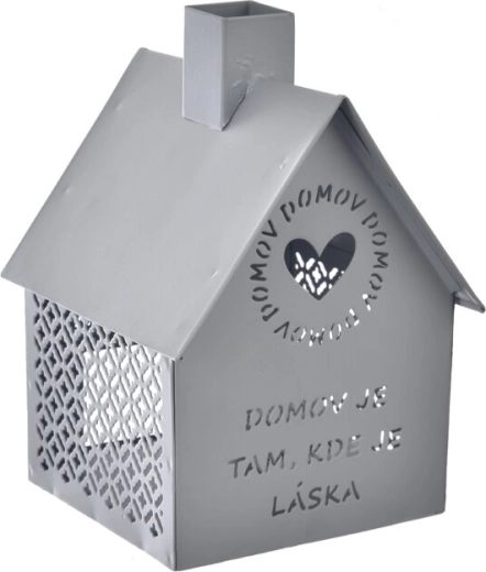 Metalinis namelis „Domov“ – arbatinės žvakutės žvakidė, pilka 15 cm