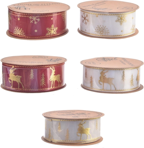 Christmas polyester decorative ribbon 2.5 cm, mix of 5 variants, 2.7 m