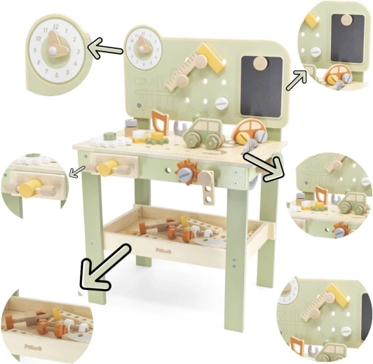 Viga PolarB medinis vaikiškas darbo suoliukas su įrankiais