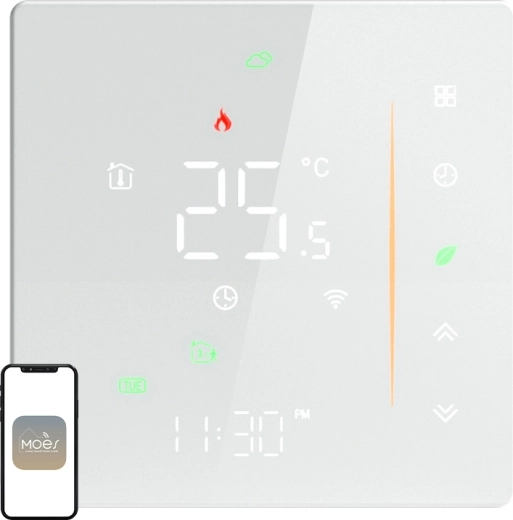 Moes Wi‑Fi thermostat for electric underfloor heating, white