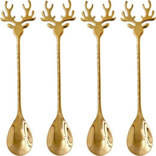 Christmas tea spoon with reindeer, gold, 14 × 2.5 cm