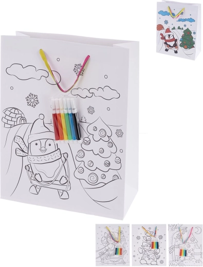 Color-in paper gift bag with markers 26 × 10 × 32 cm, 4 variants