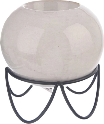 Grey ceramic-metal candle holder 8 × 8 × 9 cm