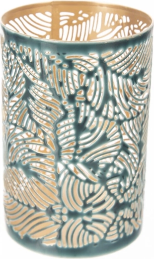 Gold and Blue Metal Candle Holder 15 cm