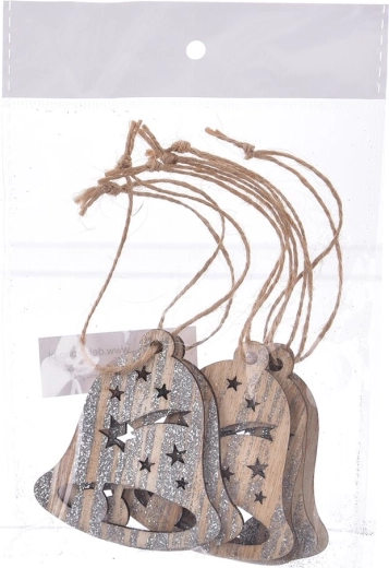 Hanging wooden bell, brown, 7 cm, 6 pcs