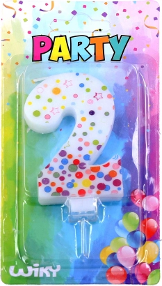 Vakarėlių žvakutė skaičius 2 su taškeliais