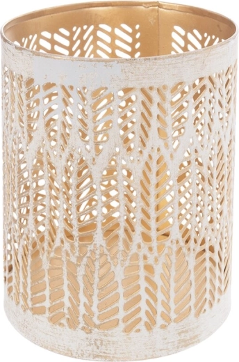 Metalinis žvakidė Leaf smėlio–auksinė 12 cm