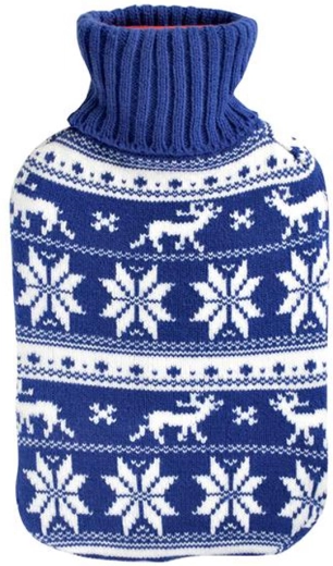 TORO Hot Water Bottle 2 l with Knitted Cover, Norwegian Pattern - 1 Piece