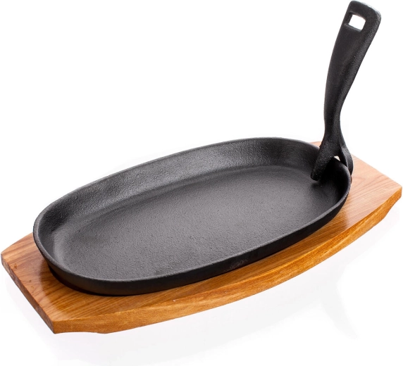 Ketaus ovali keptuvė 23 × 14 cm su medine lentele GRADA