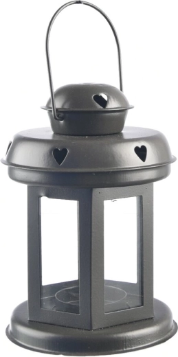 Dekoratyvinė metalinė žibintinė su širdimi, pilka, 20 cm