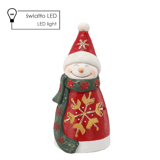 Christmas snowman figurine with snowflake and LED lighting 39.7 cm