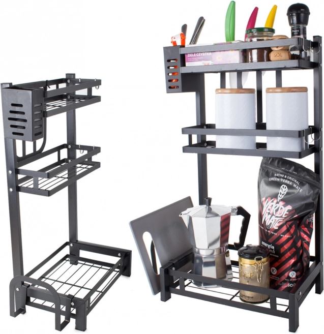 Metalinė trijų aukštų virtuvinė lentyna-organizatorius