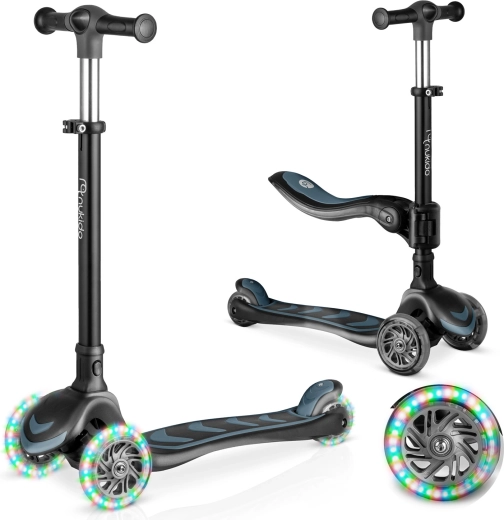 Nukido Flippo three-wheeled balance scooter for kids with seat – black