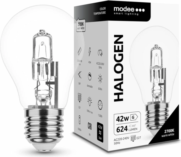 Modee ECO halogeninė lemputė A55 42 W E27, 624 lm, šilta balta