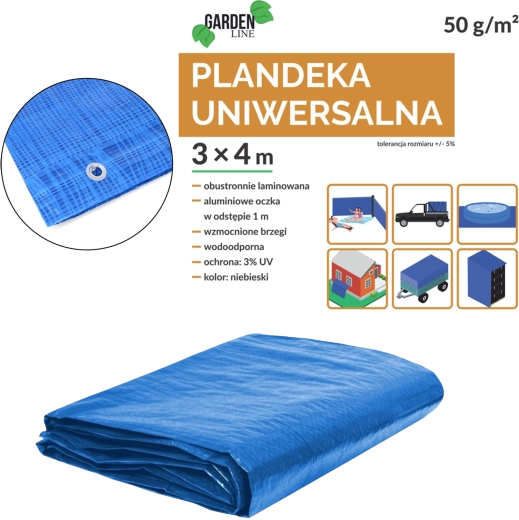Universal Blue Tarp 3 × 4 m, 50 g/m², UV 3%