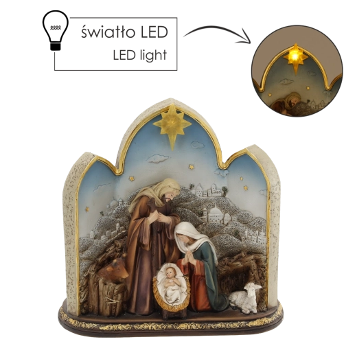 Christmas nativity scene with the Holy Family in a stable with an LED star 21 × 10 × 21 cm