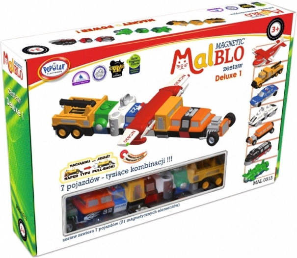MalBlo Magnetic Deluxe – magnetinės transporto priemonių konstravimo plytelės