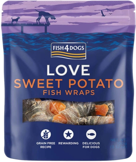 Fish4Dogs skanėstai šunims žuvies suktinukai su batatais 100 g