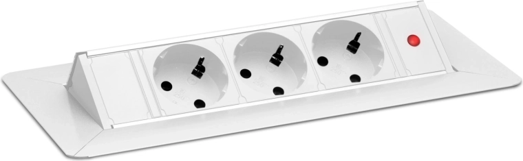 Flip-up built-in power strip with 3 sockets, white
