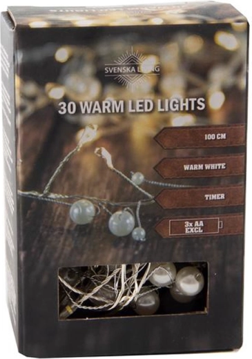 Šviesos girlianda su laikmačiu, 30 LED karoliukų, 100 cm, šiltai balta