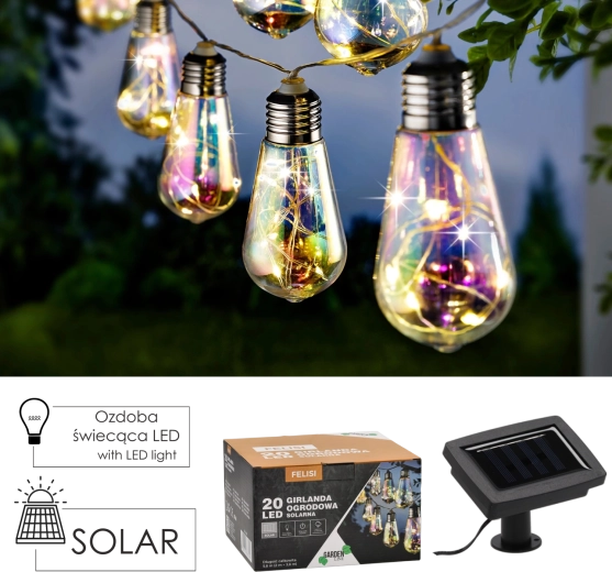 FELISI solar garden garland 20 LED, cool white, 5.8 m
