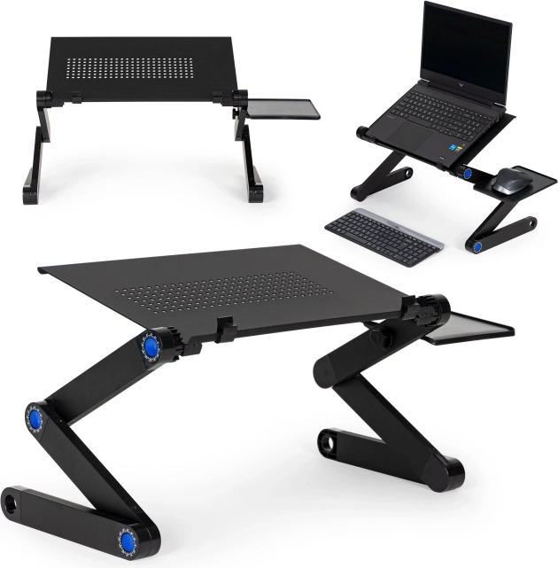 Folding adjustable aluminum laptop stand with mouse holder