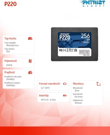 Patriot P220 256 GB SSD 2.5" SATA III