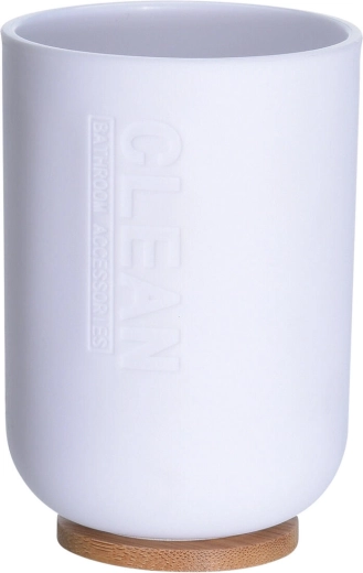Vonios stiklinė su bambukiniu pagrindu 300 ml, balta