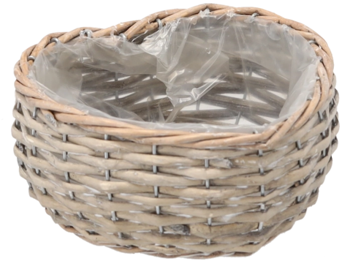 Pintas vytelių gėlių vazonėlio apdangalas „Širdis“, 17 × 19 × 8 cm, pilkas