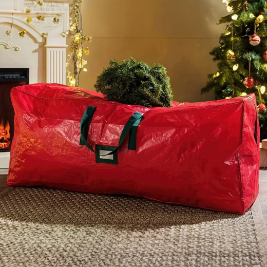 Storage Bag for an Artificial Christmas Tree Made of Woven PVC, Red, 165 × 38 × 76 cm