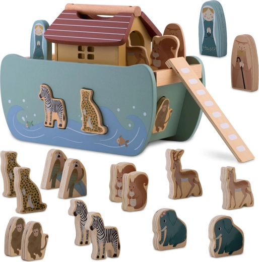 Wooden Noah's Ark with Animals Nukido