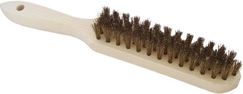 Hand wire brush with 4 rows, brass-plated steel wire, wooden handle