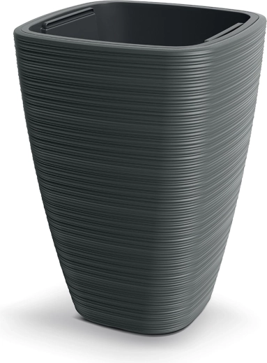 Vena Square Planter 38.8 cm – dark gray plastic planter with insert